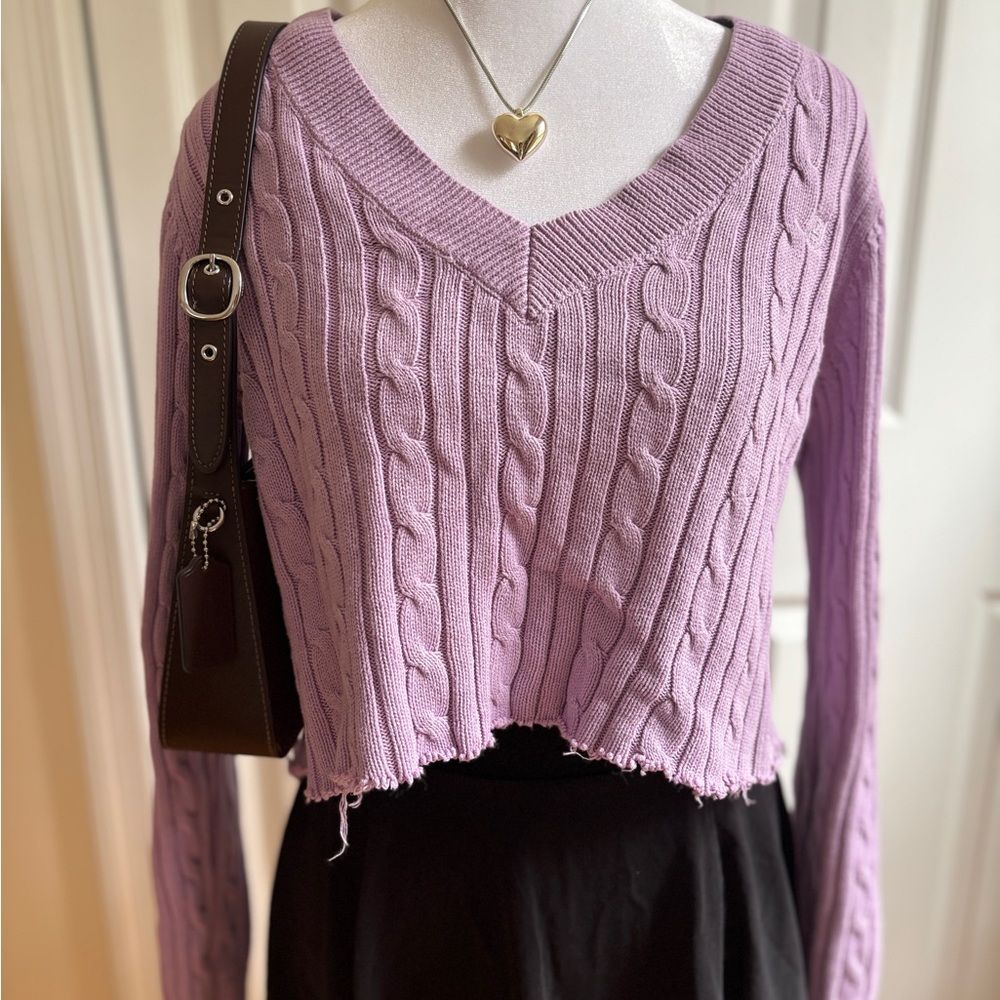 Chaps Lavender Cable Knit Sweater